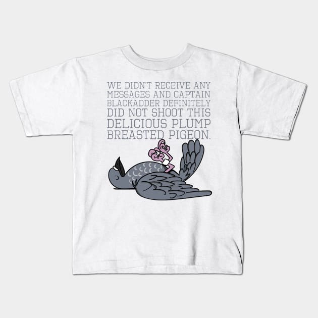 Baldrick Speckled Jim the Plump Breasted Pigeon Kids T-Shirt by Meta Cortex